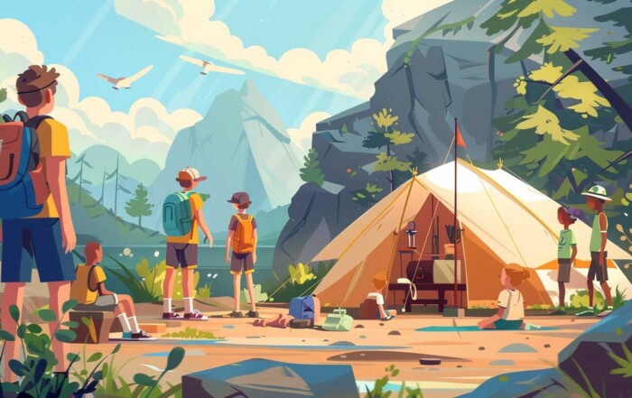 Concept illustration of kids at a summer camp. Image credit: Nicole Smith, made with Midjourney